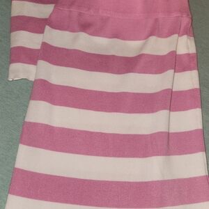 Pink and White Striped Women's Crop Top And Skirt Set